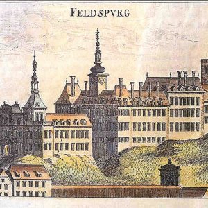 Obr. 8: Valtice – zámek 1672. Historické vyobrazení. – G. M. Vischer  1672 – celkový pohled od SZ.