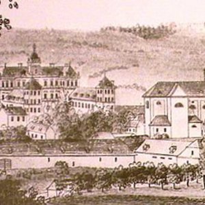 Obr. 22: Valtice – zámek – přelom 17. a 18. stol. Historické vyobrazení. anonym  – výřez z celkového zobrazení – pohled od SV.