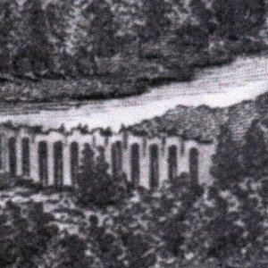 Obr. 120: Lednice – akvadukt a peklo – kolem r. 1807. Historické vyobrazení akvaduktu – rytina (F. Runk).