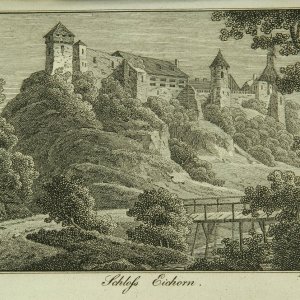 Obr. 10: Veveří - hrad před rokem 1820. Historické vyobrazení staré části hradu - pohled od V.