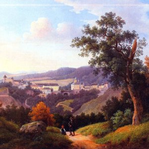 Obr. 16: Veveří - hrad kolem roku 1850. Historické vyobrazení – celkový pohled od J.