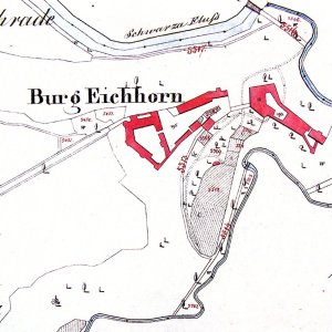Obr. 25: Veveří - hrad 1897. Plán hradu a okolí na mapě stabilního katastru.