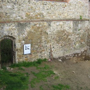 Obr. 84: Veveří - hrad 2008. Výstavba dřevěného schodiště do 1. patra prachové věže. Situace sondy v nároží pod prachovou věží – pohled od S (foto P. Vitula).