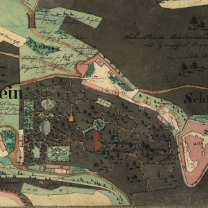 Obr. 27: Pernštejn – hrad 1826. Situace hradu na mapě indikační skicy (zdroj ČÚZK).