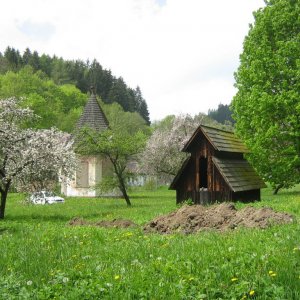 Obr. 105: Pernštejn – hrad 2010/1. Park – příprava rekonstrukce. Sonda č. 1. Při přípravě rekonstrukce parku byla provedena archeologická sondáž, při níž byly položeny celkem 3 sondy.  Sonda č. 1 – celková situace - pohled od V (foto P. Vitula).