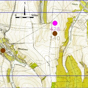 Ždánický les 2018. Mapový list 1-8. 305 - Mouřínov 1 (okr. Vyškov) - trať Na hradisku, Hrádek - tvrz - středověk, raný novověk; 340 - Kloboučky 1 (okr. Vyškov) - trať Soběbřichy, Soběhřiby, Soubřestky - tvrz - nedochovaná - středověk; 427 - Mouřínov 3 (okr. Vyškov) - zaniklá vesnice Rožmitál - nelokalizováno - středověk; 428 - Kloboučky 2 (okr. Vyškov) - trať Půllány, Soubřestky - zaniklá vesnice Soběbřichy, Soběhřiby, Soubřestky - nelokalizováno přesně - středověk.