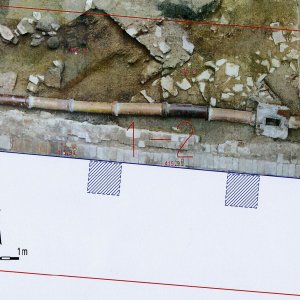 Náměšť nad Oslavou 2007. Sektor 1-2 – fotogrammetrický plán odkrytých archeologických situací s kontexty č. 104, 105, 107, 113, 119, 700, 902, 903, 904, 905, 906, 910, 913.