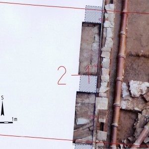 Náměšť nad Oslavou 2007. Sektor 2-1 – fotogrammetrický plán odkrytých archeologických situací s kontexty č. 103, 114, 117, 118, 700, 900, 901, 902, 911.