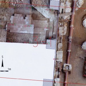 Náměšť nad Oslavou 2007. Sektor 3-1 – fotogrammetrický plán odkrytých archeologických situací s kontexty č. 52, 700, 909, 917, 924, 929.
